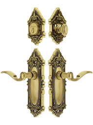 Grandeur Grande Victorian Entrance Door Set, Keyed Alike with Bellagio Levers in Antique Brass.